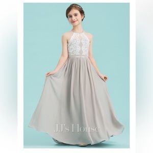 Christina Wu A-line Halter Floor-Length Chiffon Lace Junior Bridesmaid Dress